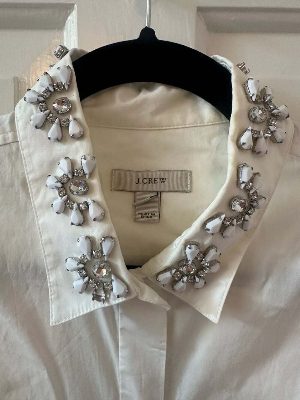 J. Crew White Embellished Collar Short-Sleeve Button-Up Shirt - Picture 3 of 8